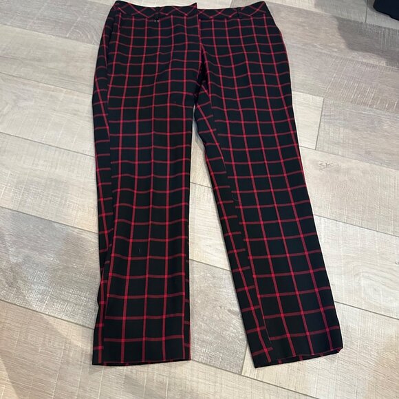 WHITE HOUSE BLACK MARKET WHBM WOMENS SLIM ANKLE SIZE 8 BLACK RED PLAID PANTS - Picture 1 of 8